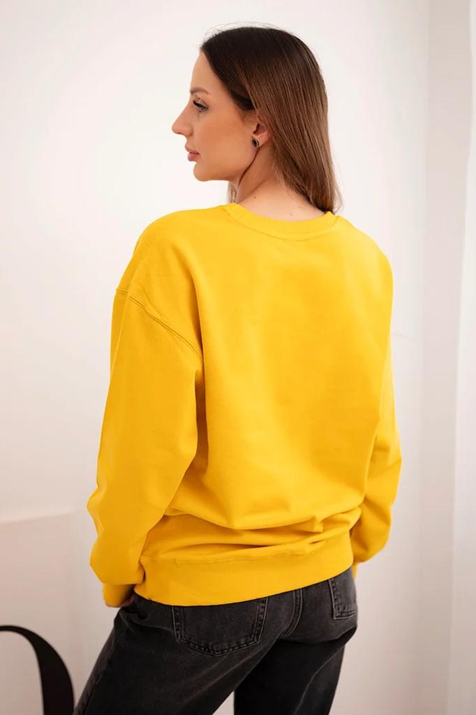 Bluza Damska Pętelkowa Bawełniana Basic Z Okrągłym Dekoltem Musztardowa M