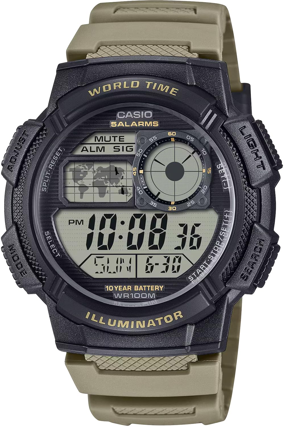 Casio World Time Digital Watch AE-1000W-5AV Men s Black Khaki