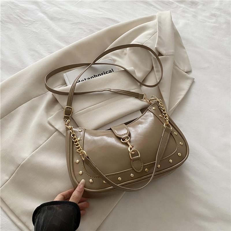 Fashion Solid Color Underarm Handbag Rivet Hook Small Square Bag