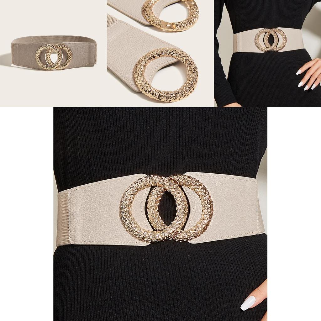 Vintage Ethnic Leather Belt For Women With Double Round Alloy Buckle For Dress And Coat
