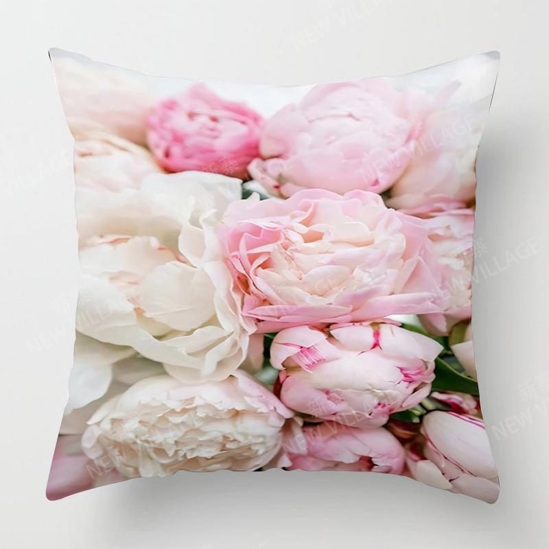 Home Decor Pink Peonies Floral Digital Print Pillow Cover Pattern Cushion Cover Suitable For Sofa Bedroom Car Pillow Cover