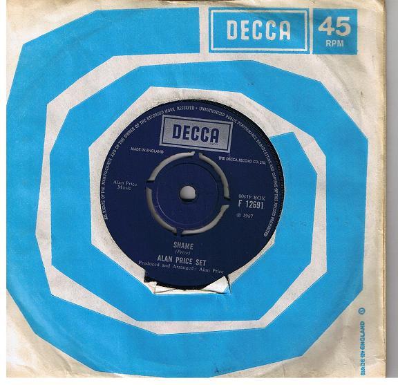 

7inch Record ALAN PRICE SET - Shame F12691 Decca 1967 UK Pop Used