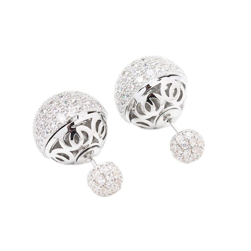 The new light luxury style high-end ball earrings are slightly inlaid with zirconia and zirconia, and the front and back are stud earrings, feminine