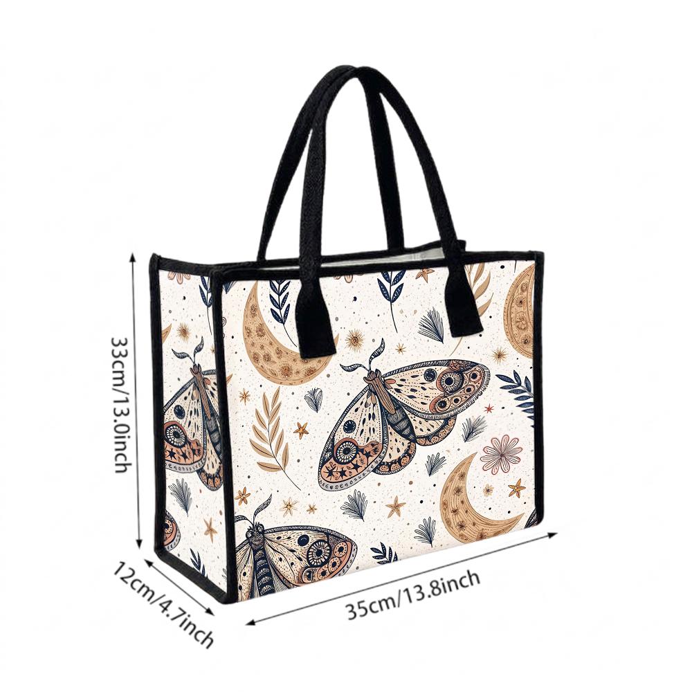 Bohemian Moth Moon Pattern Tote Bag Daily Casual Shopping Shoulder Bag