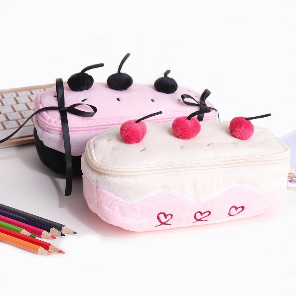 New Plush Cherry Cake Pen Bag Large Capacity Pencil Case Students Multifunction Stationery Bag For School Office