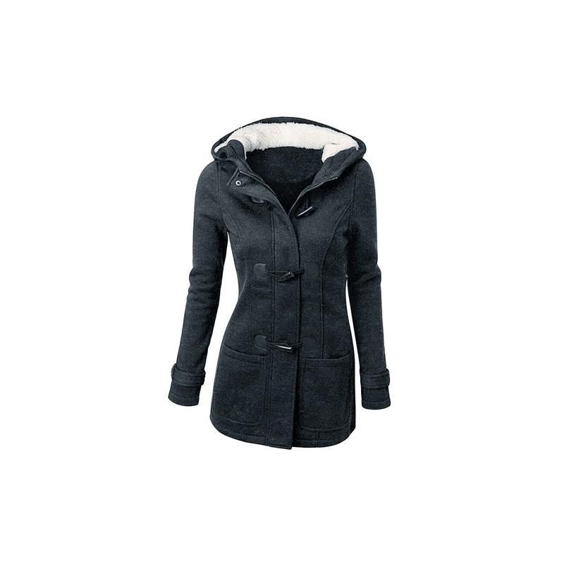 Giacca da Donna con Cappuccio in Misto Poliestere e Cotone con Zip e Bottoni a Corno Vestibilità Sartoriale Elegante Capospalla da Pendolare