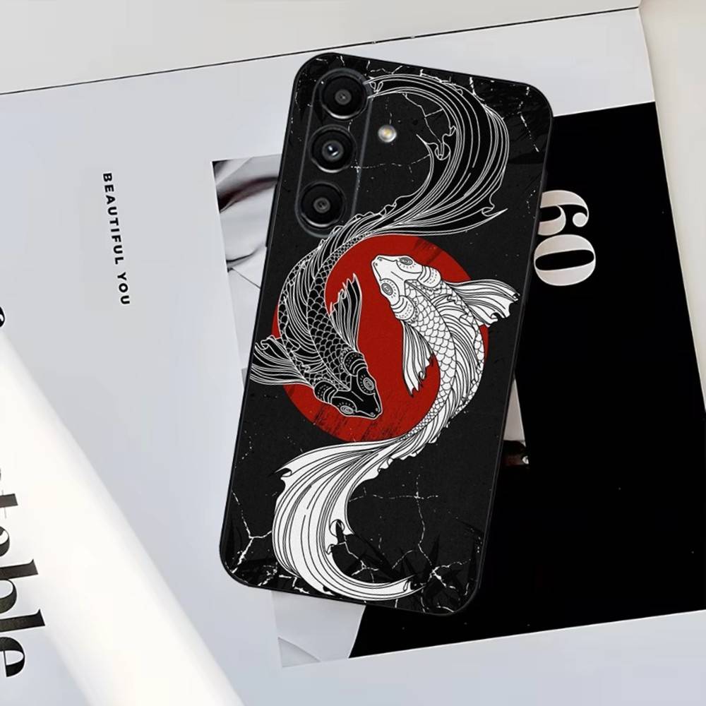 Japanese Art Dragon Yin Yang Phone Case For Samsung S25,S24,S23,S22,S21,S20,S10,Ultra,Plus,Lite,FE,Soft Silicone Black Cover