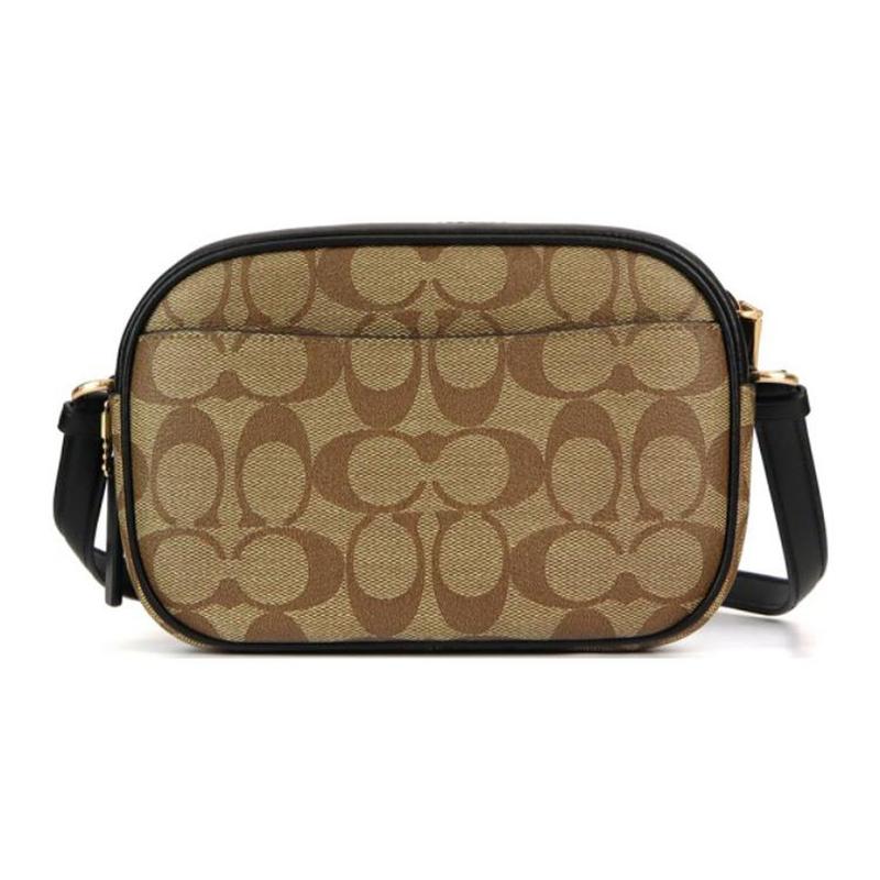 Coach Crossbody Bag Jamie 19 Zipper Closure Internal Multi-function Pocket Dual Card Slots Signature Coated Canvas and Smooth Leather Small Women's