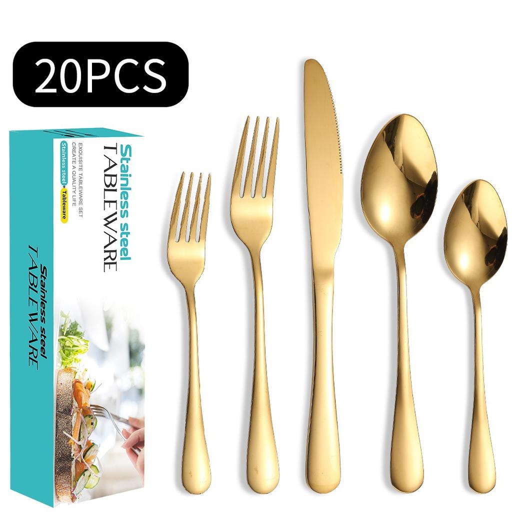 Stainless Steel Tableware Suit Steak Knife, Fork and Spoon Five Main Pieces Stainless Steel Tableware 20 Pieces Suit