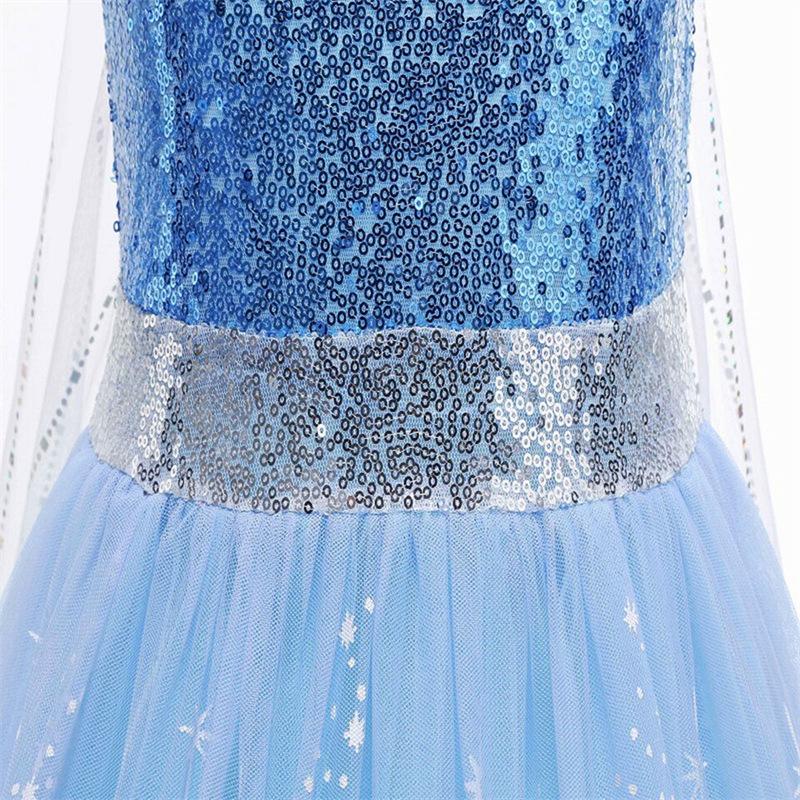 Girls' Frozen Elsa Princess Light-Up Dress with Puff Sleeves and Detachable Floor-Length Veil