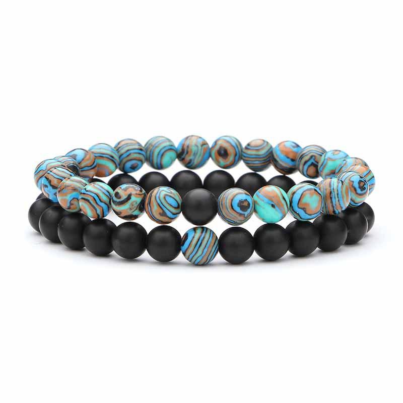 2 pieces/set of natural stone bracelet couple classic black matte blue malachite bracelet, suitable for men and women best gift