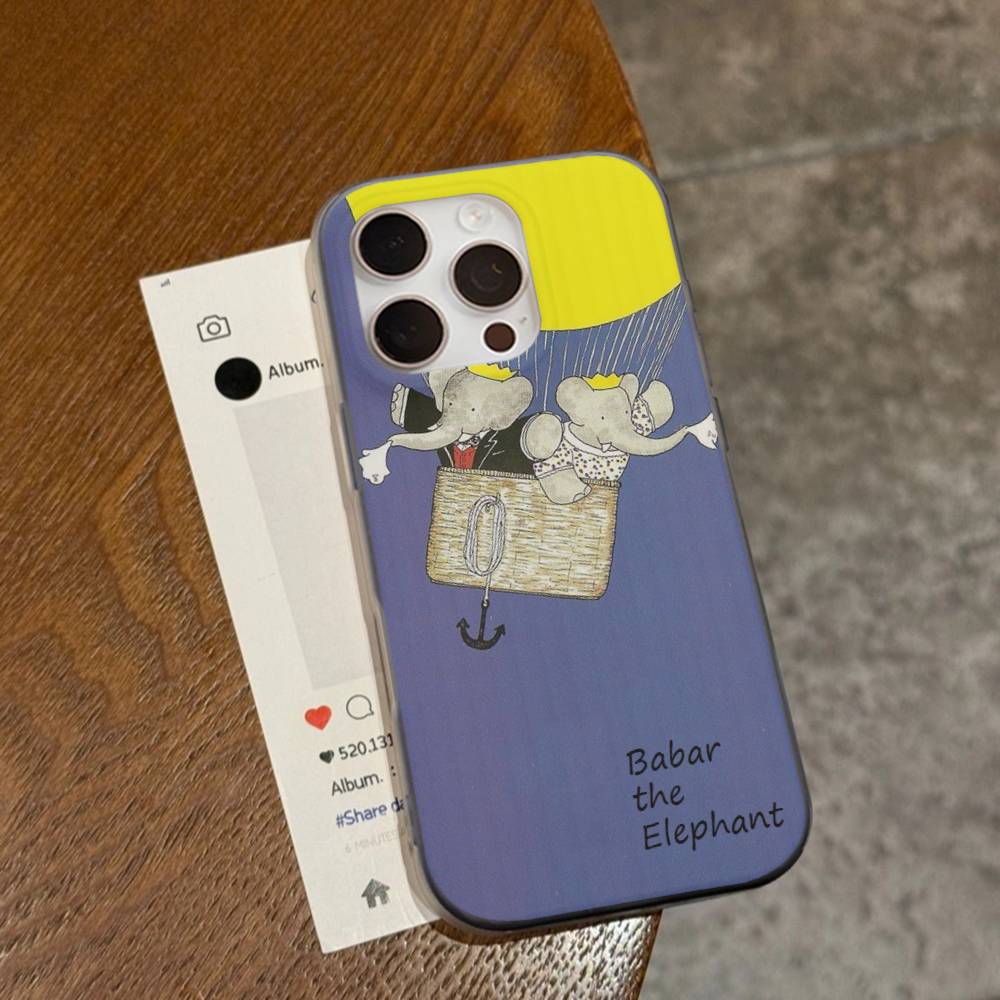 

Cartoon Babar The Elephant Phone Case For IPhone 16 15 17 Pro 11 12 13 14 Pro Max Plus Soft Ripple Silicone Cover Shell iPhone 12