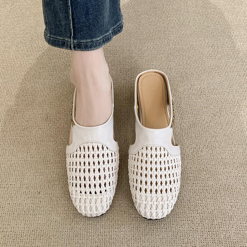 Inner Height Increase 5cm Woven Hollow Bag Head Half Slippers Outer Wear Breathable Skirt Platform Sandals Women's Fashion