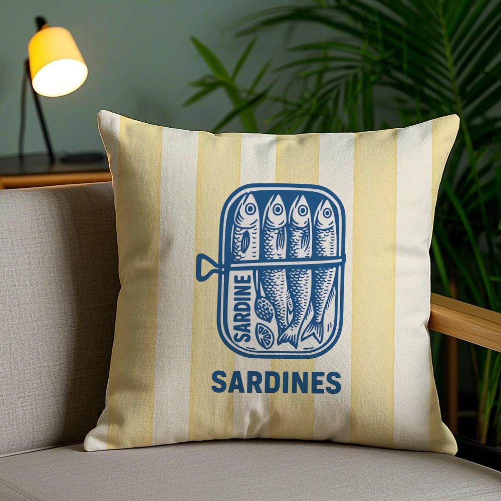Coastal Charm Sardine Can Pillow Case Silky Elegant Comfort Sofa Bed Invisible Zipper 30X30cm