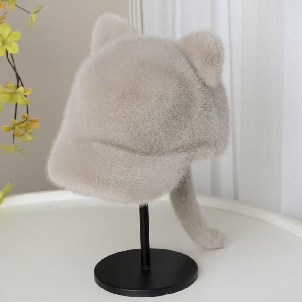 Cosplay Cat Ear Plush Hat Lovely Tail Peaked Cap Fashion Black Cat Baseball Cap  Autumn
