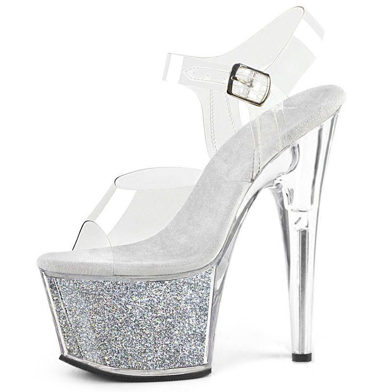 

Сандалии на высоком каблуке 15 см, женские хрустальные туфли-стилеты для модных показов, элегантные летние сандалии с открытым носком, на каблуке, туфли для вечеринок 40 серебряный