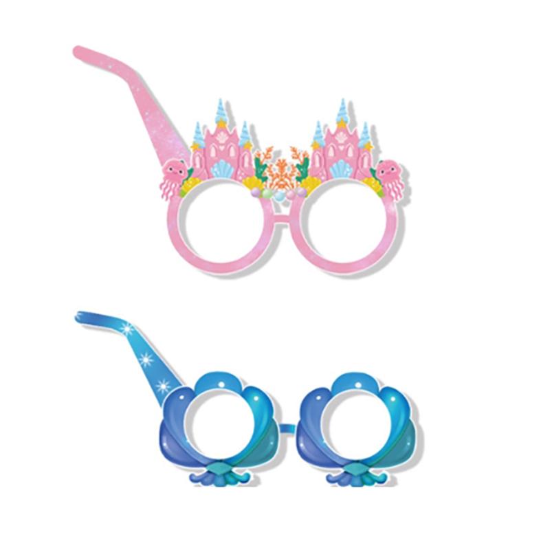 12Pcs Mermaid Party Paper Glasses Frame Cartoon Mermaid Glasses Children'S Birthday Party Gift Underwater Theme Party Supplies
