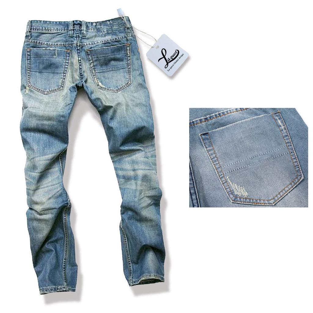 Laquest Men's Distressed Straight Slim Fit Denim Pants (Size 38 (Waist 100cm))