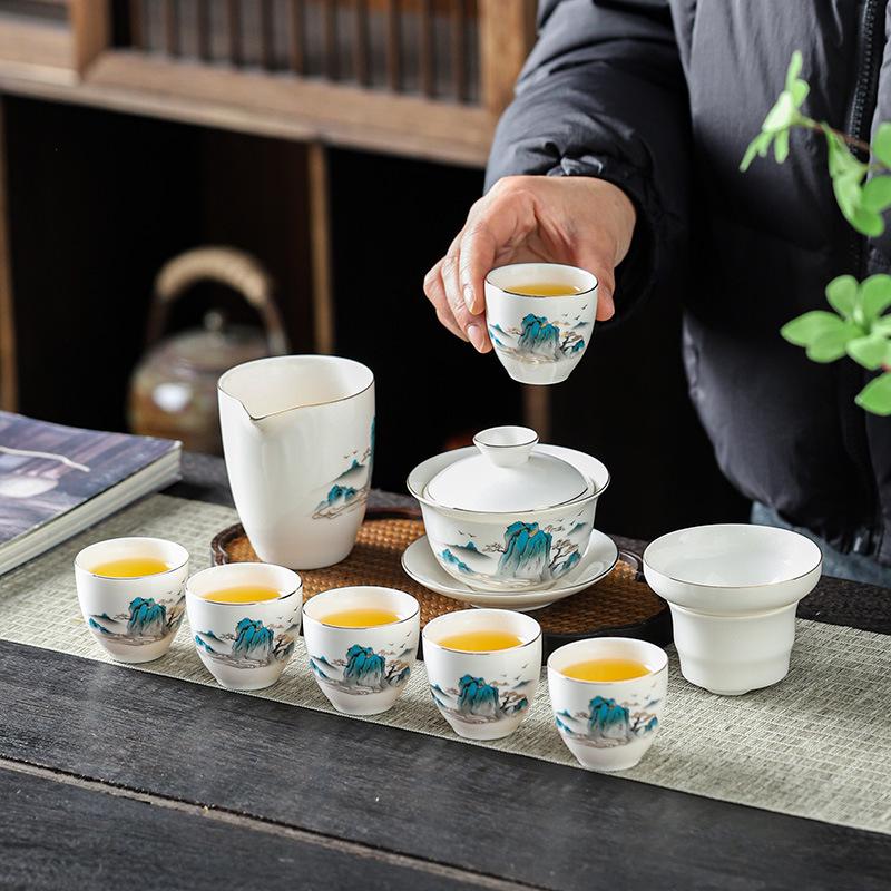 White Porcelain Mutton Fat Jade Kung Fu Tea Set - Perfect for Home, Workplace, or Gift