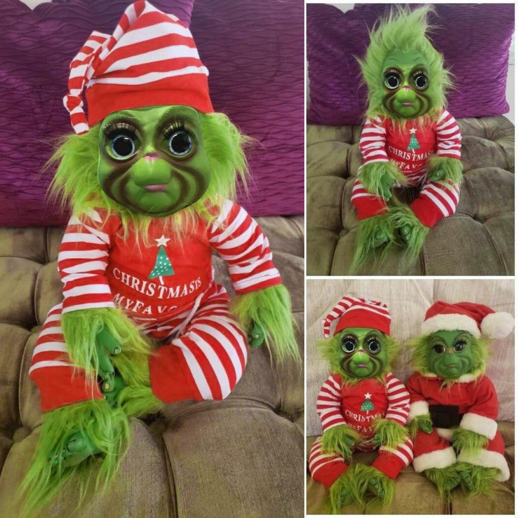 Vánoční latexová panenka, Zelený chlupatý dárek, Plyšová ozdoba, Vánoční dárek