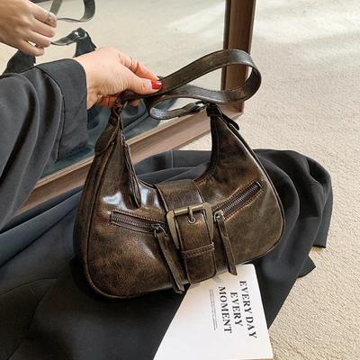 Retro Belt Design PU Leather Shoulder Bags for Women Small Vintage Female Underarm Crossbody Bag Fashion Handbags