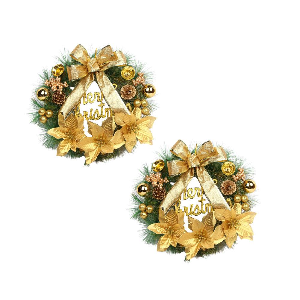 Artificial 30Cm Christmas Pine Wreath Colored Pine Cone Berry Bowknot Indoor Outdoor Home Party Wall Door Window Decor Christmas золотистый