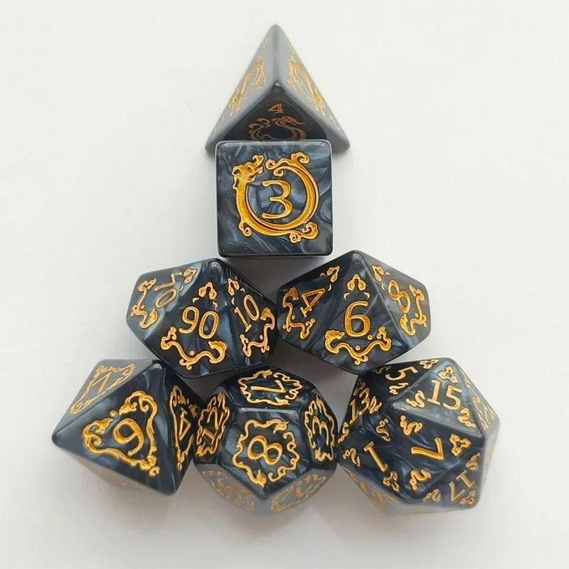 Polyhedral DND Dice Set 7Pcs Dragon Pattern for D&D TRPG Role Playing Board Game Entertainment Collectible Gift