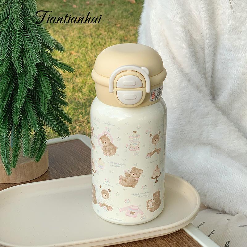 Thermos Cup Ins New High-quality Stainless Steel High-value Large-capacity Portable Cute Student Straw Water Cup