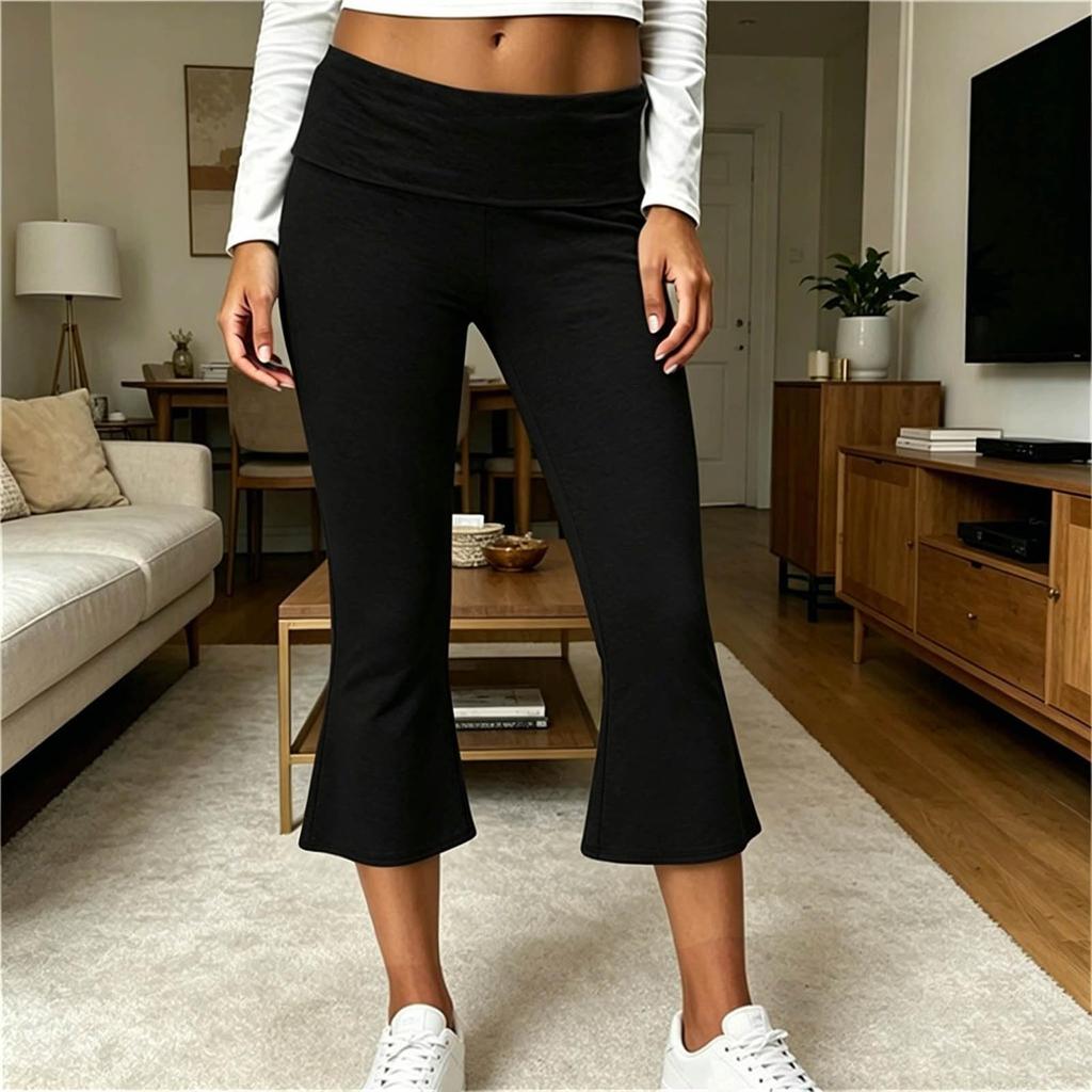 Women's Low- Yoga Pants with Flare Bell Bottom and Fold-Over Waist, for Yoga, Gym, and Casual Wear