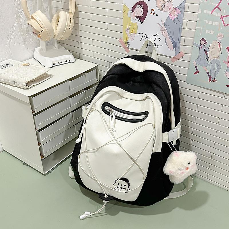 College Style Backpack Women's New Fashionable and Fresh Contrasting Color Backpack Girl Junior High School Student Class Schoolbag