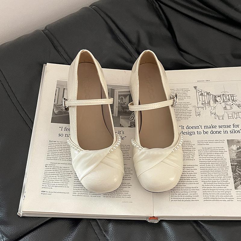 Niche design sense bow Mary Jane shoes women's summer French fashion pearl single shoes with skirt high heels