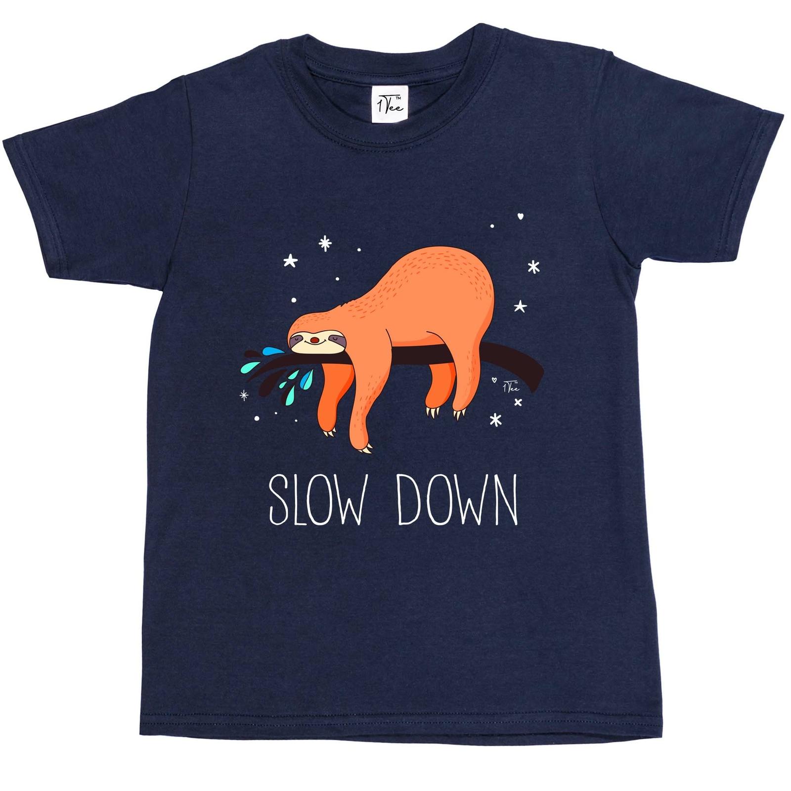 1Tee Kids Boys Slow Down Sloth T-Shirt XL