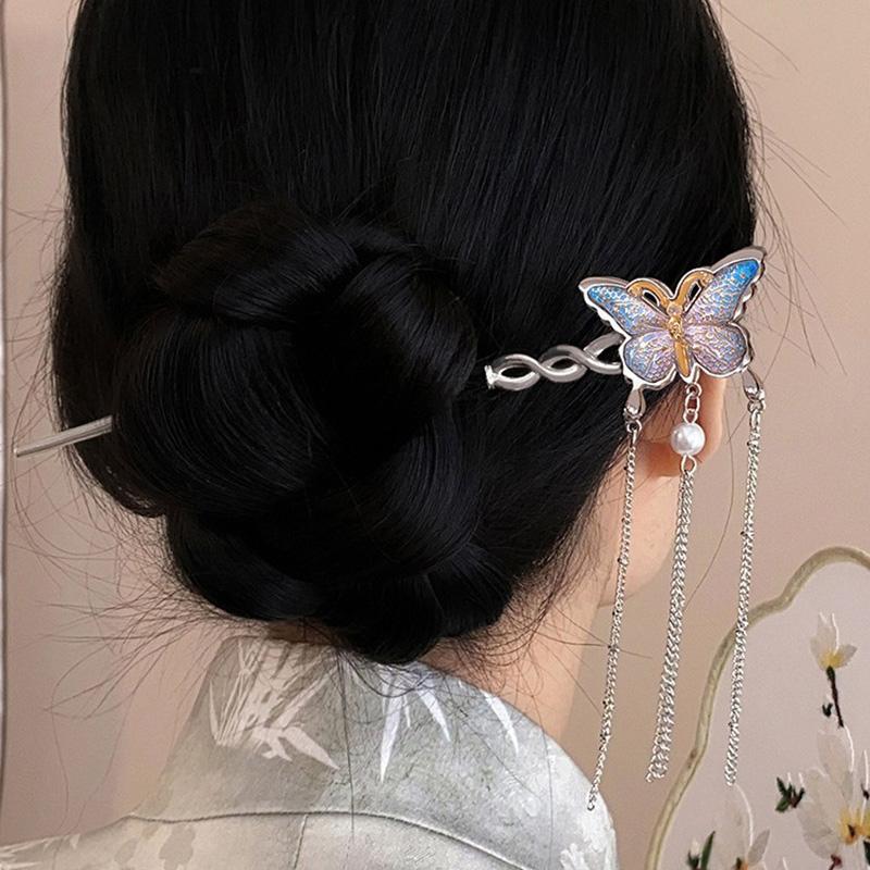 1pc Chinese Style Fashion Hair Stick Pearl Tassel Exquisite Butterfly Hair Accessory Daily Party Wear Women Hair Needle Hairpin
