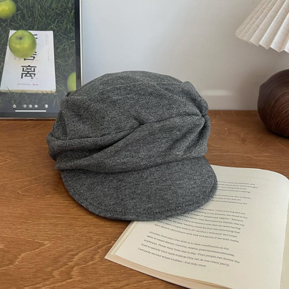 Brown Pleated Octagonal Hat Black Eequestrian Hat Personality Wool Beret  Autumn