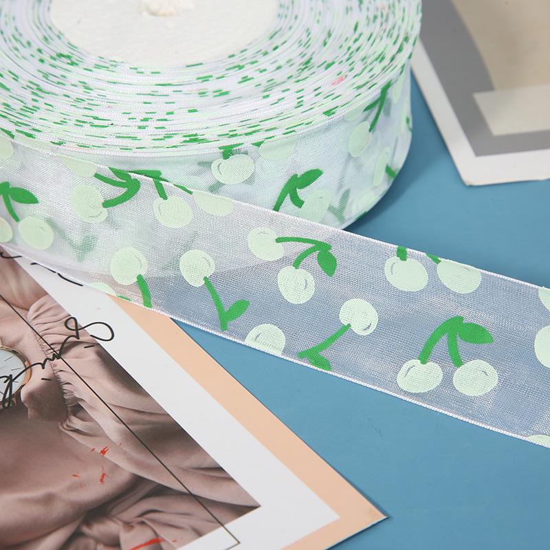 Transparent Cherry Print Ribbon for DIY Gift Wrapping and Decoration