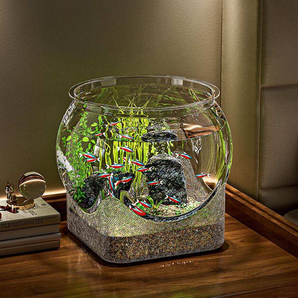 Stabiler Klarer Runder Fischtank Bruchfester Schreibtisch-Aquarium für Haustier-Schildkröten Kleine Fische Innen Außen Dekoratives Fisch-Aquarium