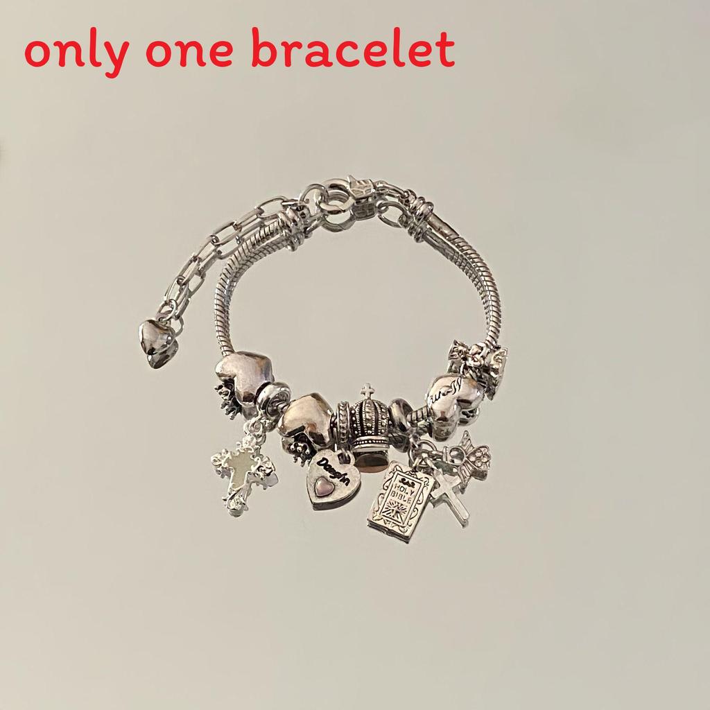 

Cross Charm Bracelet For Women With Luminous Nightlight Pendant And Adjustable Crown Design срібний