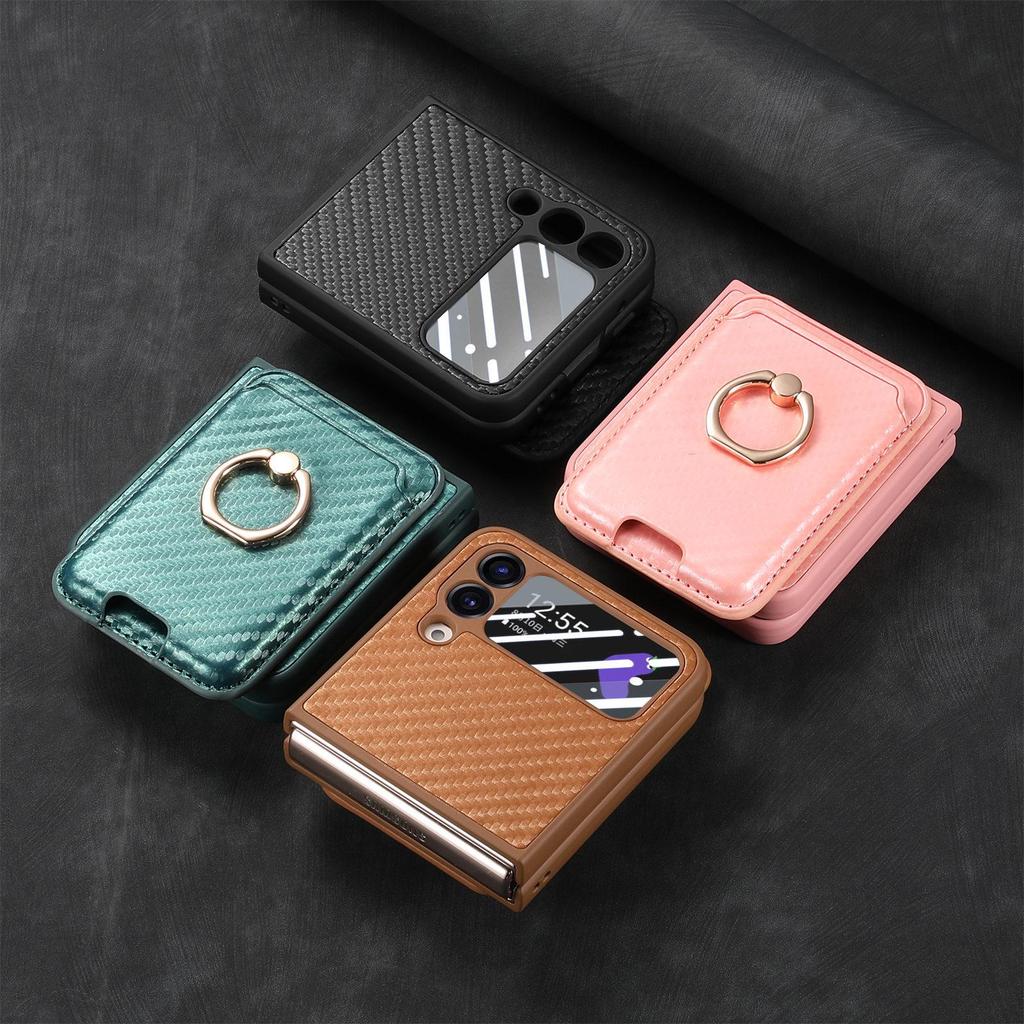 Samsung Z Flip6 Carbon Fiber Phone Case with Magnetic Card Holder for Z Flip5