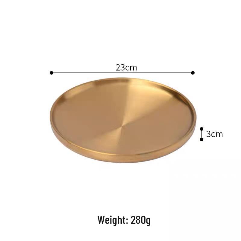 304 Stainless Steel Double-Layer Round Gold Plate for BBQ, Fruits, and Cakes