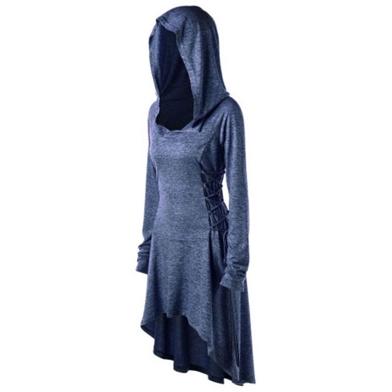 Stylish Punk Women's Plus Size Lace Up Dip Hem Tunic Hoodie Long Sweatershirts Dress Top For Every Occasion