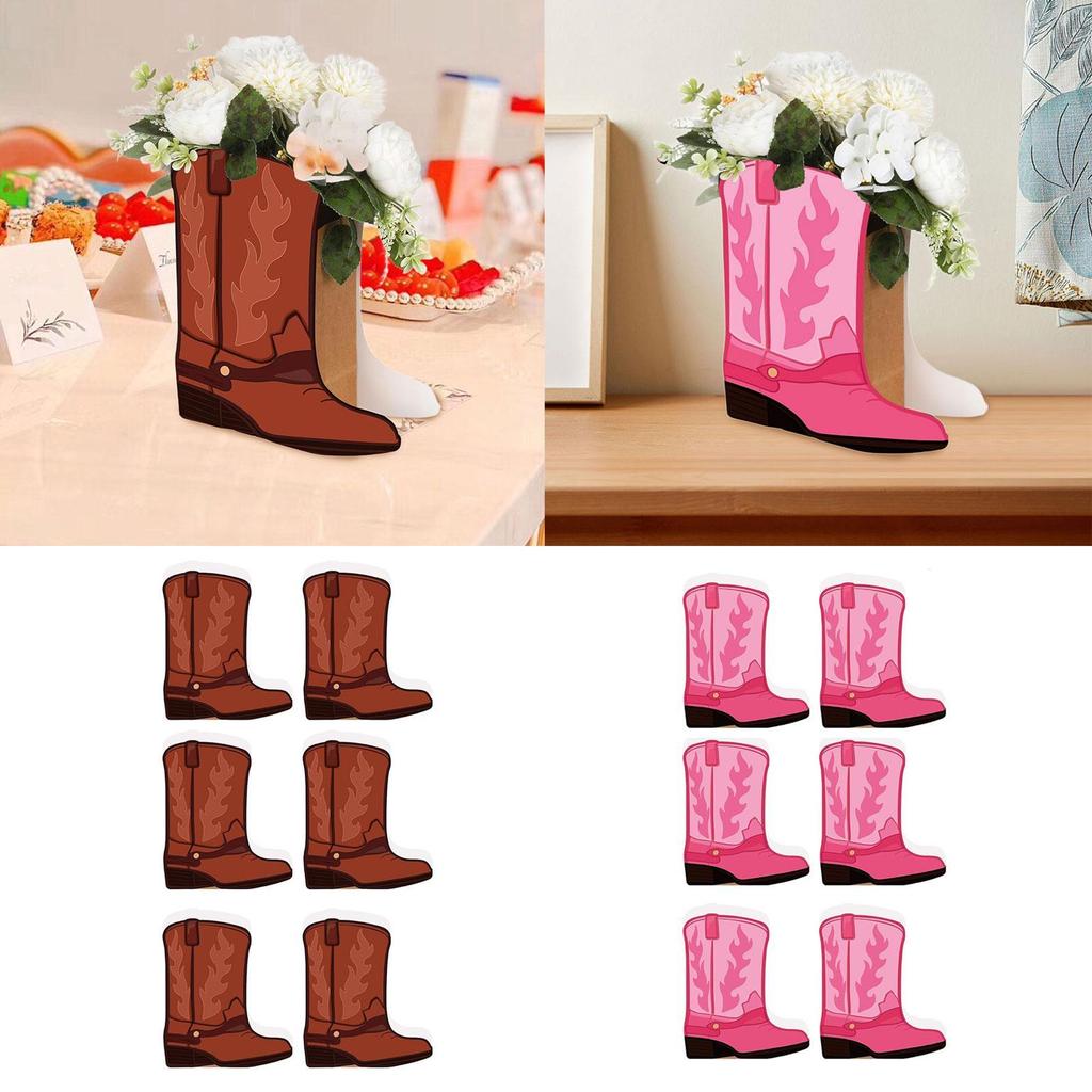6 Pieces Western Cowboy Boots Flower Boxes Artwork Theme Party Decorations for TV Cabinet Bedroom Cafe Holiday Living Room