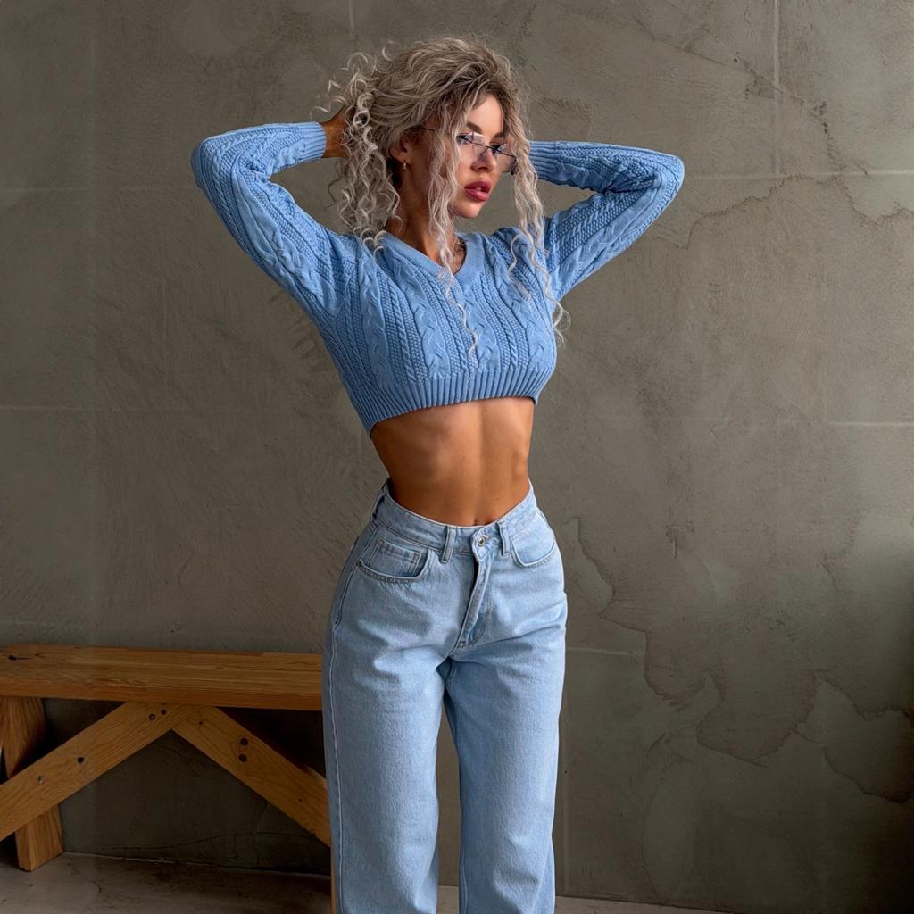 European and American cross-border women's clothing slim-fitting sexy short open-button sweater for women's early autumn new solid-color twist twisted