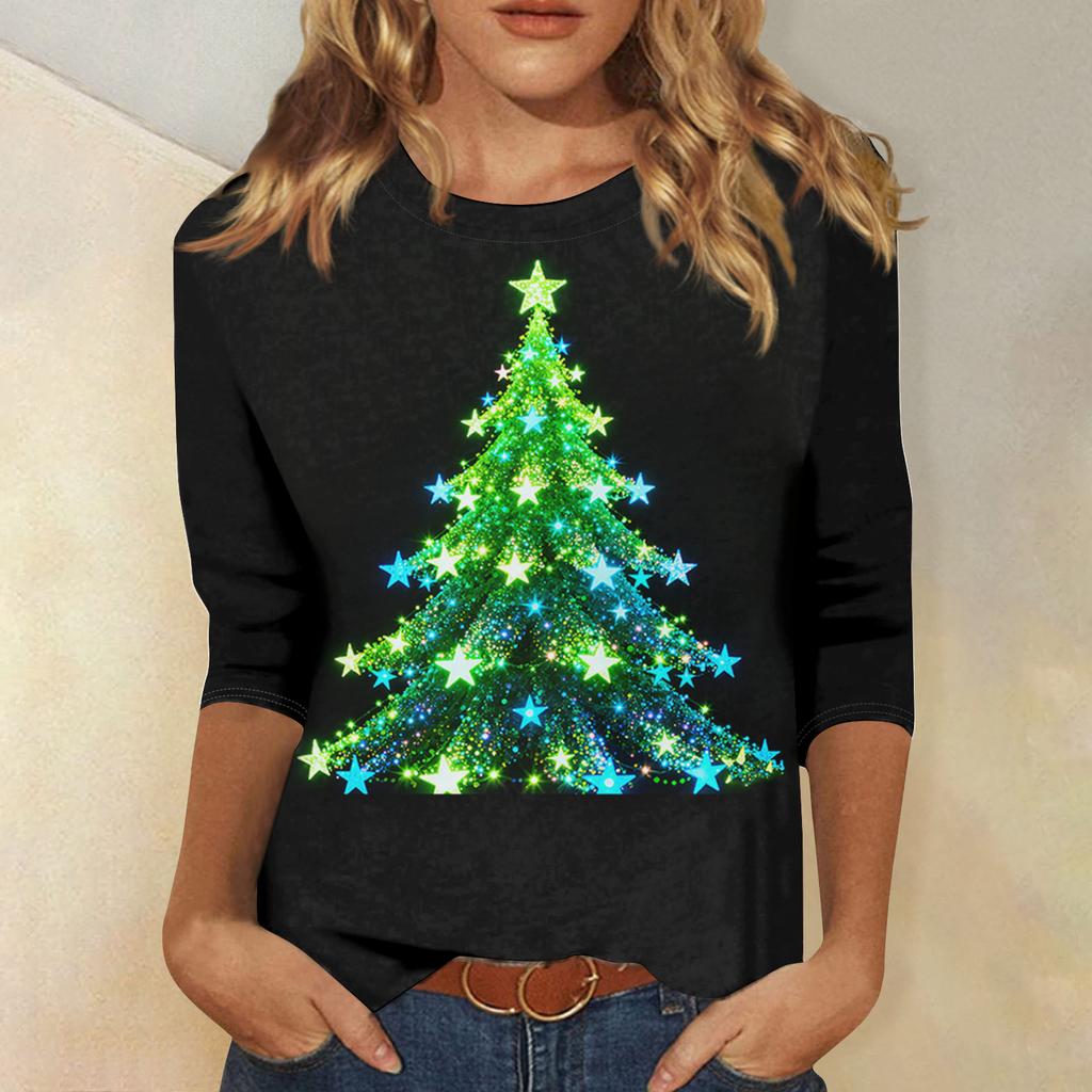 Dames Losse Comfortabele Casual Mode V-Hals Kerstprint Lange Mouw Hoodie