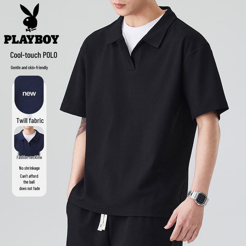 PLAYBOY Men s Faux Two-Piece Spliced Polo T-Shirt 3XL
