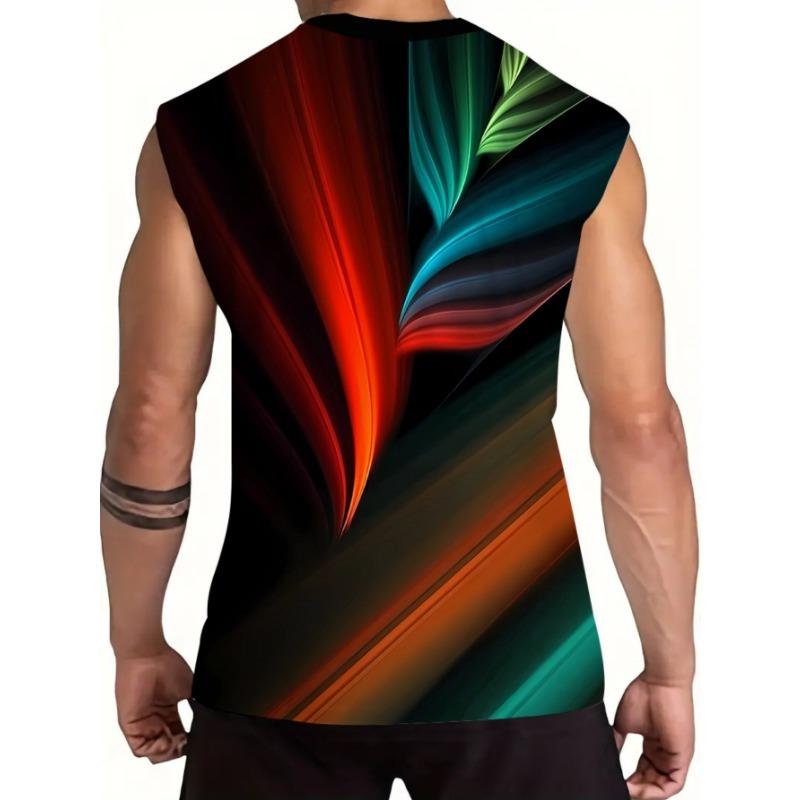 Brightly colored geometric flower patchwork pattern unique design vest 3D digital color print men's casual fashion vest base shirt