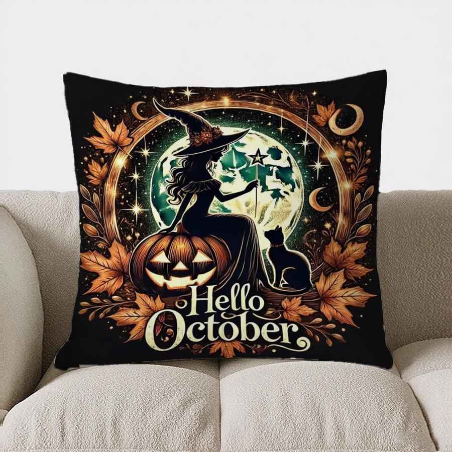 Home Decor Hello Fall: Pumpkins & Autumn Leaves Pillow Pattern Cushion Cover Suitable for Sofa Bedroom Car Pillow Cover