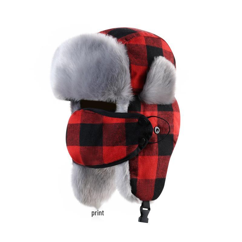 Plaid Lei Feng Hat Men & Women - Autumn/Winter Thickened Warm Hat with Ear Protection