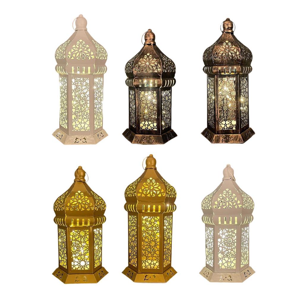 Metal Decorative Hanging Lantern Retro Night Light for Garden Porch Festival
