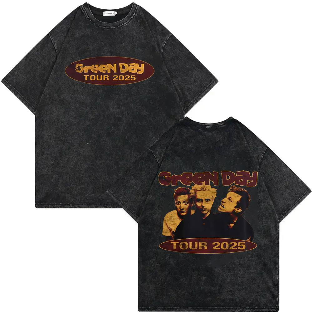 Rock Band Green Day Tour 2025 Merch T Shirt Fashion Rock Vintage Washed Tshirt Men Women Clothing Casual Short Sleeve Tshirts