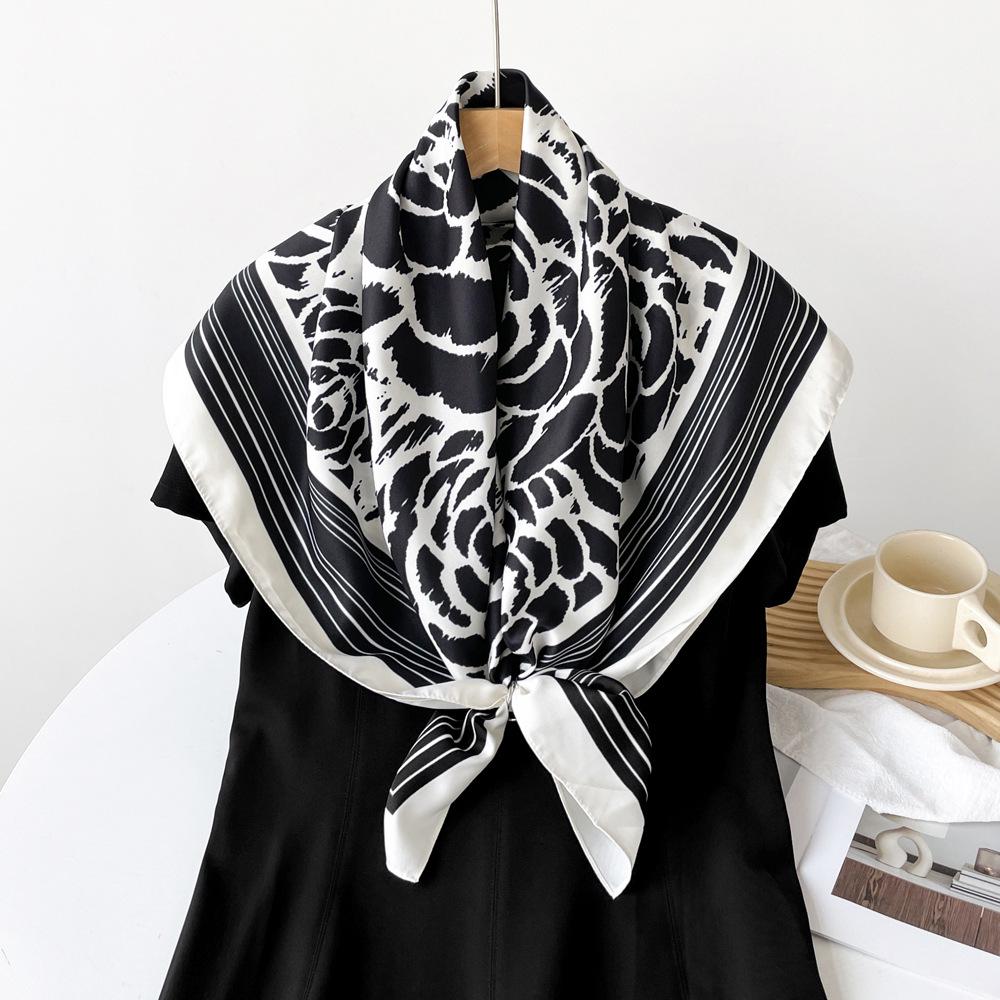 New Square Scarf Rose Design Summer Thin Shawl Lightweight Breathable Sunscreen Shawl